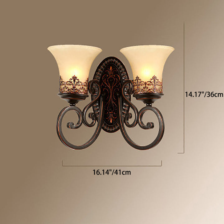Traditional Vintage Round Glass Iron 1/2 Light Wall Sconce Lamp For Bedroom