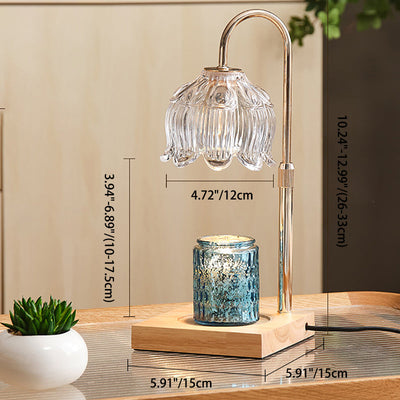 Modern Art Deco Floral Glass Metal Wood 1-Light Melting Wax Table Lamp For Bedroom