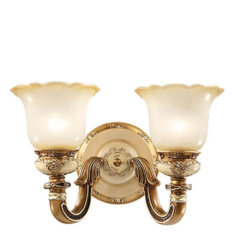 European Vintage Flower Cup Iron Resin Glass 1/2 Light Wall Sconce Lamp