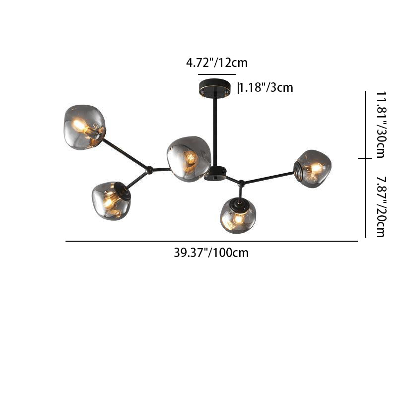 Lustre contemporain créatif en orbe de lave tout en cuivre avec verre 3/5/8 lumières pour salon 