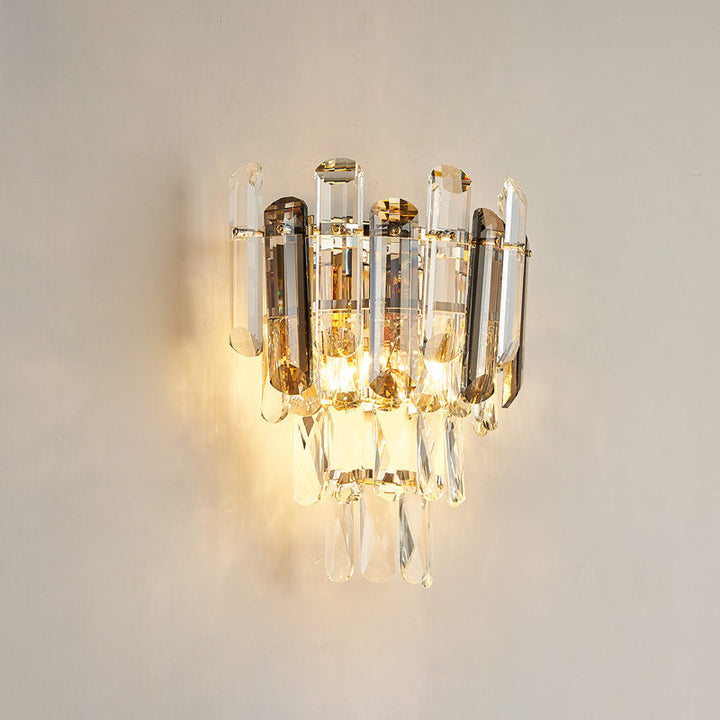 Moderne Luxus Brilliant Crystal Stack Eisen 2-Licht Wandleuchte Lampe für Wohnzimmer 