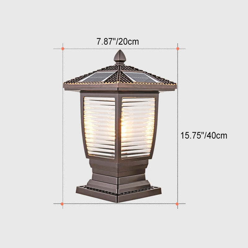 Outdoor Chinese Solar Coffee Gold Square Column 1-Light Waterproof Landscape Light