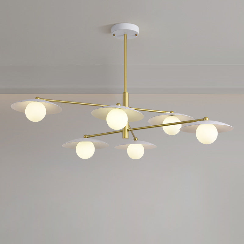 Modern Minimalist Round Flying Saucer Orb Branch Iron Glass 4/6/8-Light Chandelier For Living Room