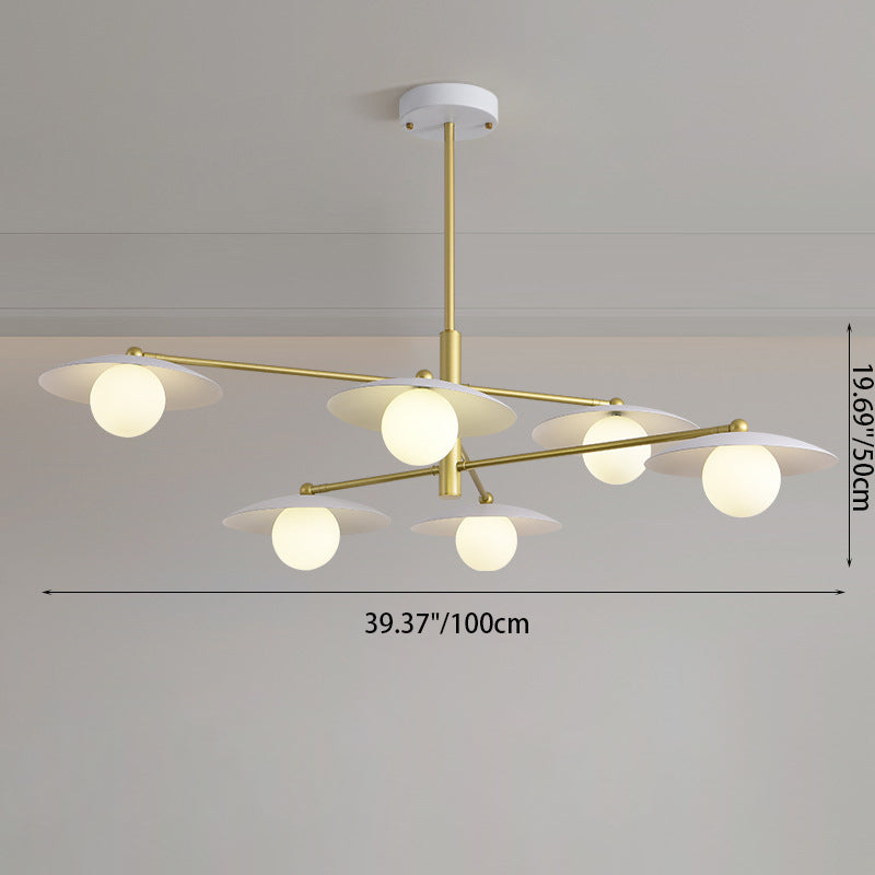 Modern Minimalist Round Flying Saucer Orb Branch Iron Glass 4/6/8-Light Chandelier For Living Room