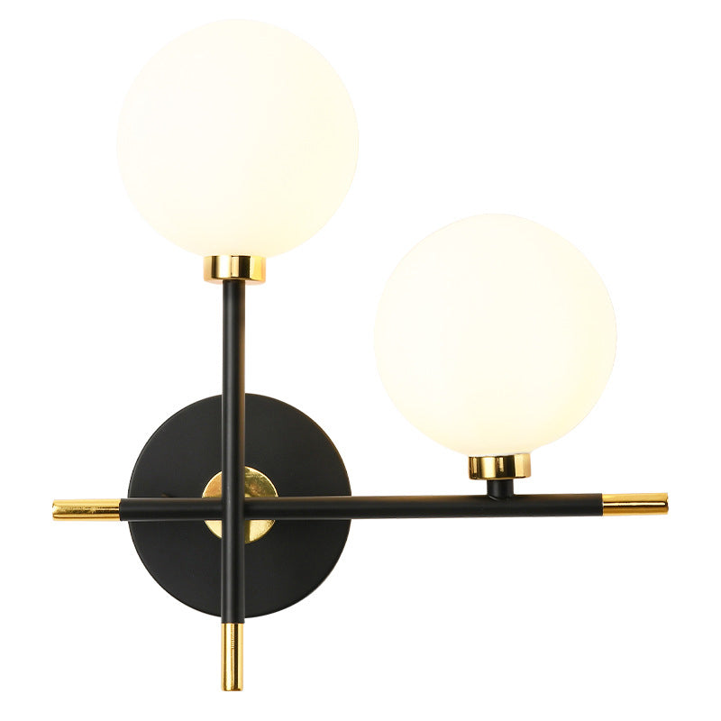 Contemporary Scandinavian Glass Orb Iron 2-Light Wall Sconce Lamp For Hallway