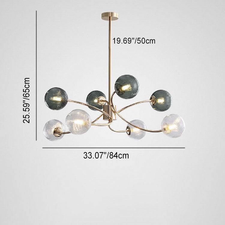 Zeitgenössischer nordischer Zweiglinien-Orb-Hardware-Glas 6/8/12 Licht Kronleuchter für Wohnzimmer 
