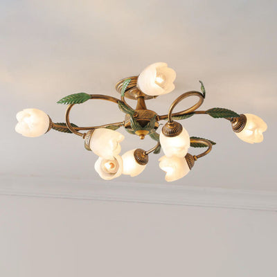 Modern Idyllic Iron Flower Branch 6/8/10-Light Semi-Flush Mount Lighting