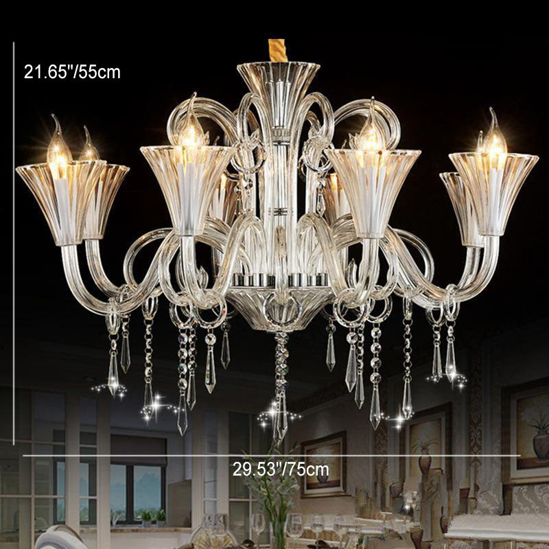 Traditional French Petal Candelabra Glass Crystal 6/8/12 Chandelier For Living Room