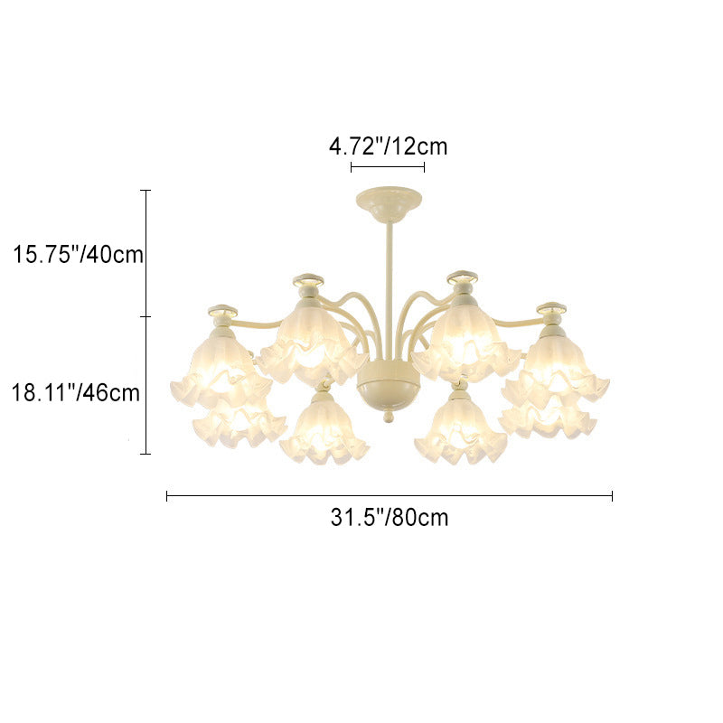 Lustre traditionnel en verre avec motif floral et branches en fer, 6/8 lumières pour chambre 