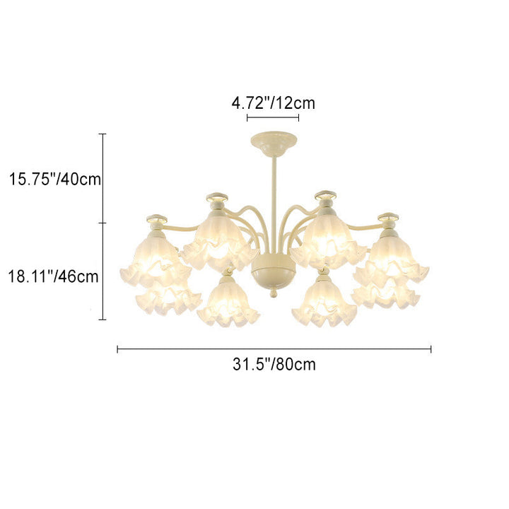 Lustre traditionnel en verre avec motif floral et branches en fer, 6/8 lumières pour chambre 