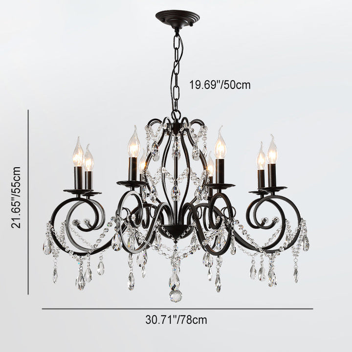 Chandelier traditionnel vintage en cristal avec branches en fer et 6/8 lumières pour salon 