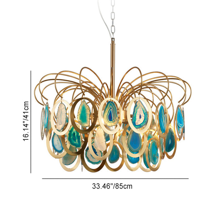 Zeitgenössischer skandinavischer Blumenstrauß-förmiger runder Eisen-Onyx-Sand-Gold-Kronleuchter mit 5/8 Lichtern für Wohnzimmer 