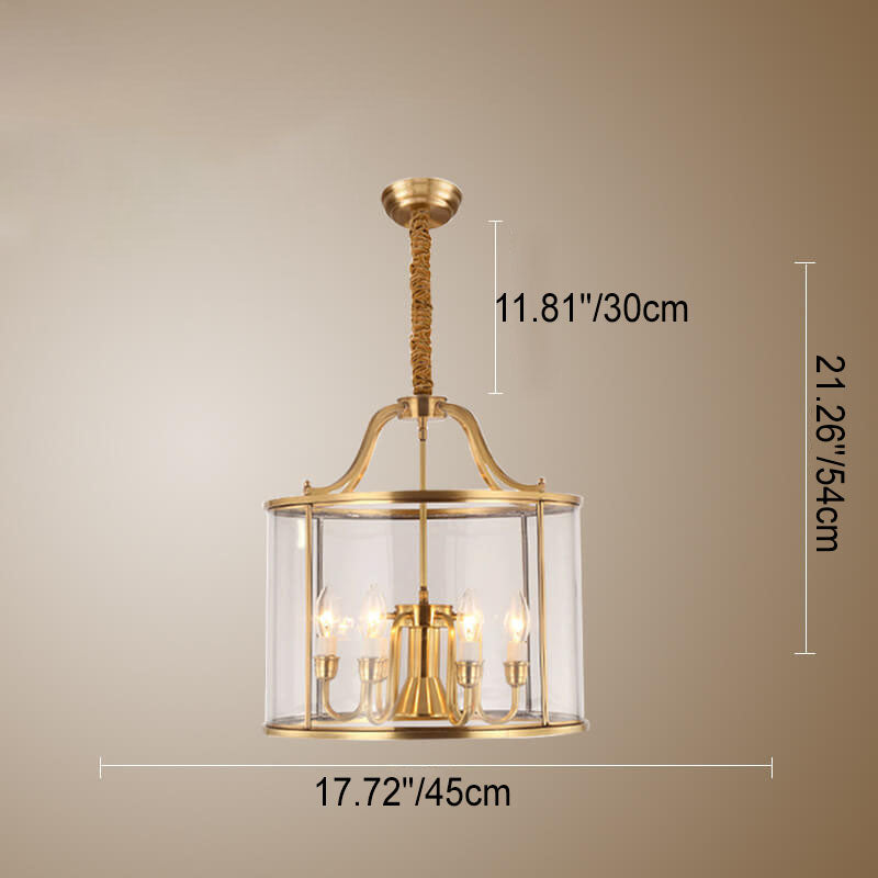 Moderner goldener Glamour Kronleuchter mit Vollkupfer-Glas-Schirm, Zylinder, 3/7-Licht 