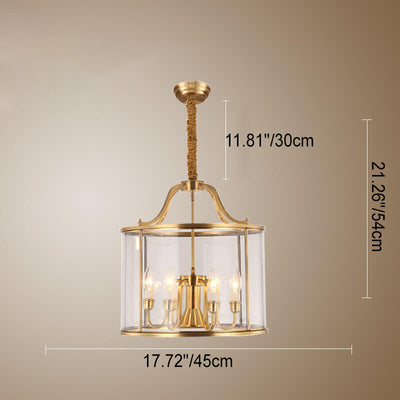 Modern Golden Glamour Full-Copper Glass Shade Cylinder 3/7-Light Chandelier