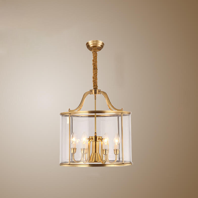 Moderner goldener Glamour Kronleuchter mit Vollkupfer-Glas-Schirm, Zylinder, 3/7-Licht 