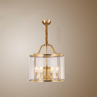 Modern Golden Glamour Full-Copper Glass Shade Cylinder 3/7-Light Chandelier
