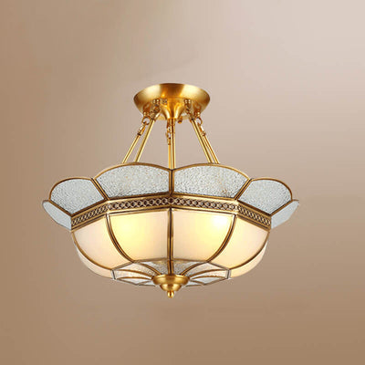 European Light Luxury Crystal Shade Conical Copper 4/6-Light Semi-Flush Mount Ceiling Light