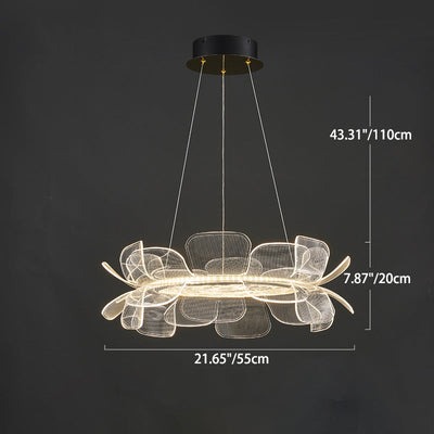 Moderne minimalistische runde Blume klares Metall Acryl LED Insel Licht Kronleuchter für Esszimmer 