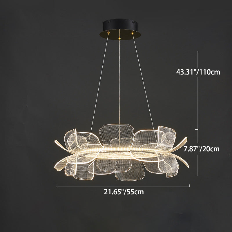 Moderne minimalistische runde Blume klares Metall Acryl LED Insel Licht Kronleuchter für Esszimmer 
