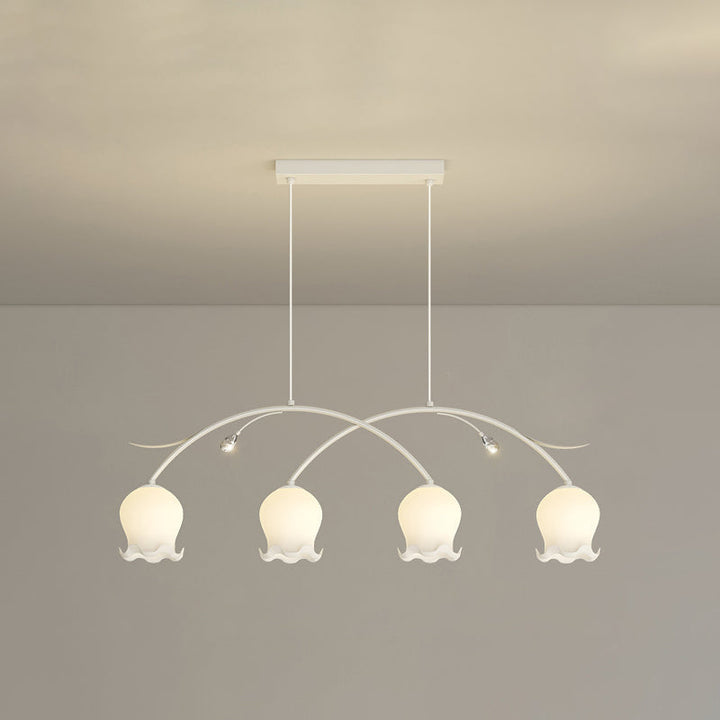 Simplicité Contemporaine Abat-jour en Verre à Fleurs Arc Bande de Fer Lustre Îlot à 3/4 Lumières pour Chambre 