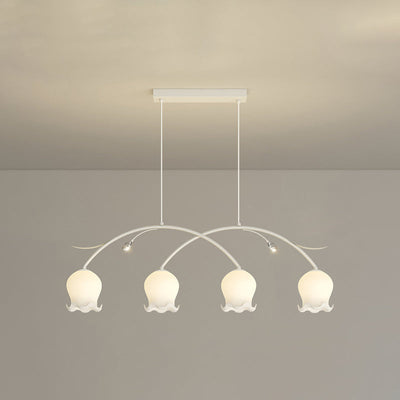 Simplicité Contemporaine Abat-jour en Verre à Fleurs Arc Bande de Fer Lustre Îlot à 3/4 Lumières pour Chambre 