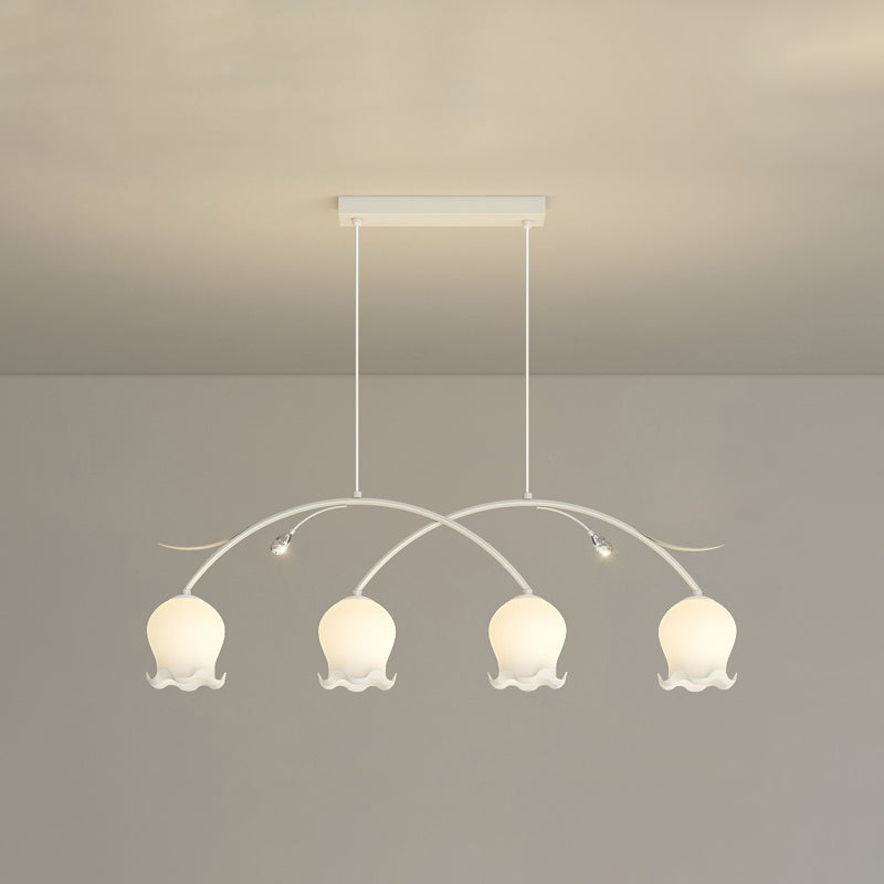 Simplicité Contemporaine Abat-jour en Verre à Fleurs Arc Bande de Fer Lustre Îlot à 3/4 Lumières pour Chambre 