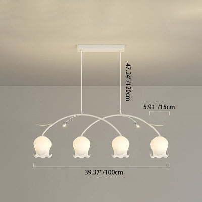 Simplicité Contemporaine Abat-jour en Verre à Fleurs Arc Bande de Fer Lustre Îlot à 3/4 Lumières pour Chambre 