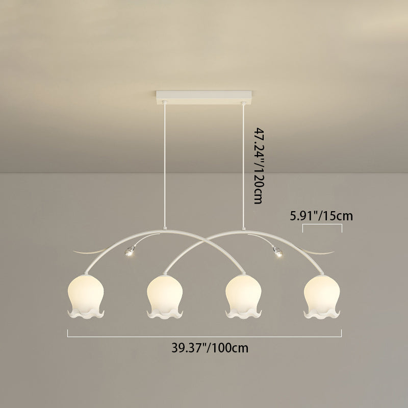 Simplicité Contemporaine Abat-jour en Verre à Fleurs Arc Bande de Fer Lustre Îlot à 3/4 Lumières pour Chambre 