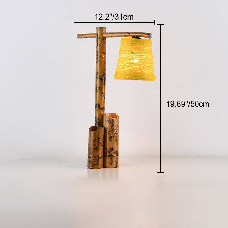 Modern Chinese Bamboo Weaving Fishing Rod 1-Light Table Lamp