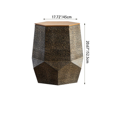 Mesa de café geométrica de hierro y madera de pino con diseño retro contemporáneo de 1 estante para sala de estar 