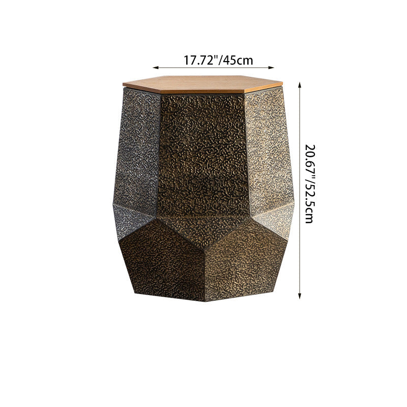 Mesa de café geométrica de hierro y madera de pino con diseño retro contemporáneo de 1 estante para sala de estar 