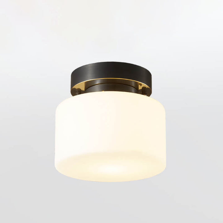 Modern Minimalist Drum Glass Copper 1-Light Semi-Flush Mount Ceiling Light for Living Room
