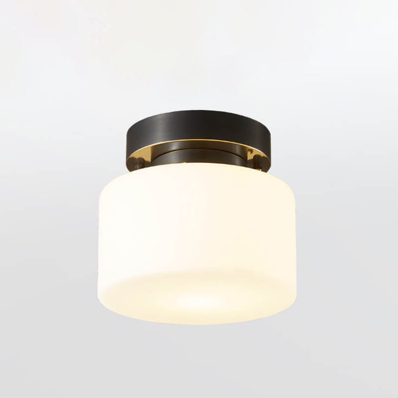 Modern Minimalist Drum Glass Copper 1-Light Semi-Flush Mount Ceiling Light