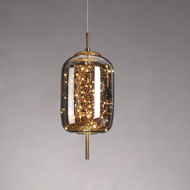 Zeitgenössisches skandinavisches zylindrisches ovales Glas 1-Licht Pendelleuchte für das Schlafzimmer 