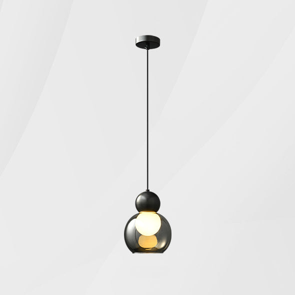 Zeitgenössische nordische runde Kugelzylinder-Kupferglas-1-Licht-Pendelleuchte für Wohnzimmer 