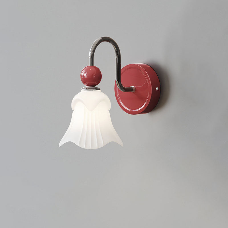 Traditional French Flower Round Ball Iron Glass 1-Light Wall Sconce Lamp For Bedroom