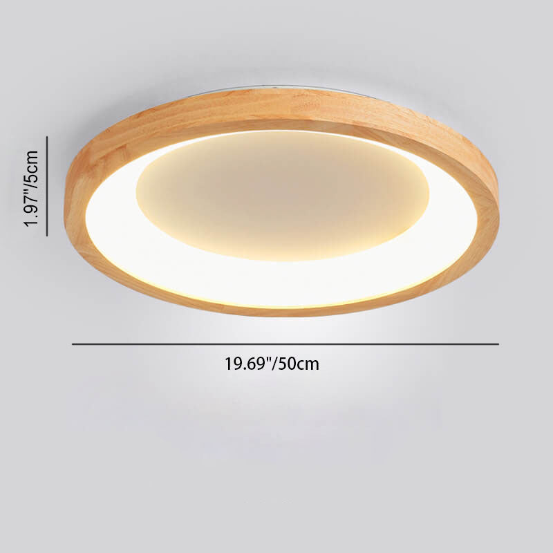 Contemporary Scandinavian Rubberwood Acrylic Log Circle Design LED Flush Mount Ceiling Light For Living Room