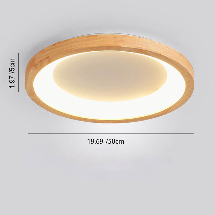 Contemporary Scandinavian Rubberwood Acrylic Log Circle Design LED Flush Mount Ceiling Light For Living Room