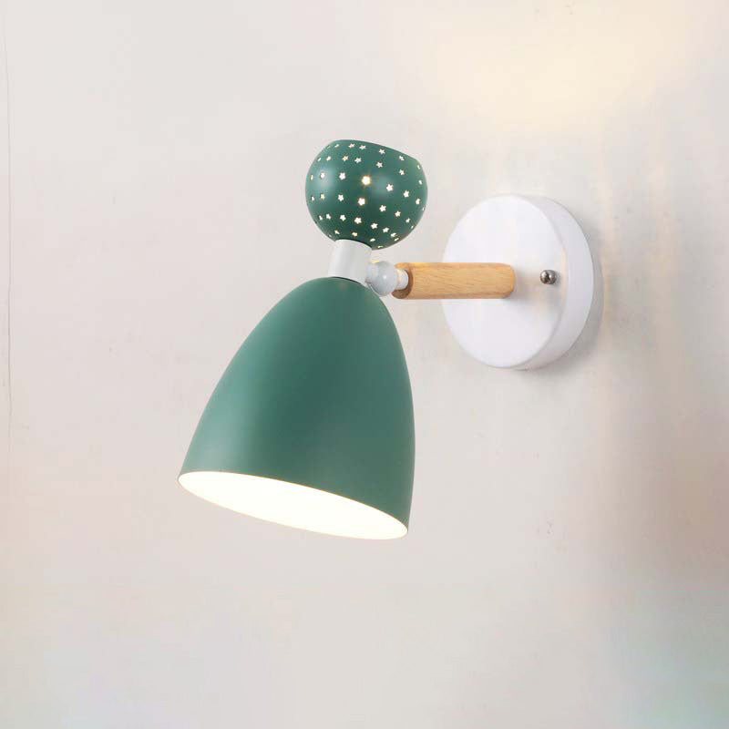 Zeitgenössische skandinavische Macaron Holz Eisen Runde 1-Licht Wandleuchte Lampe für Wohnzimmer 