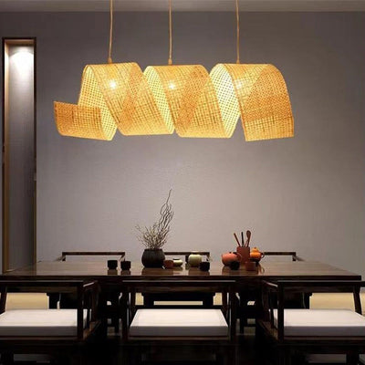 Traditioneller japanischer Kronleuchter in Form eines Bambuswebbands mit 2/3 Lichtern für das Esszimmer 