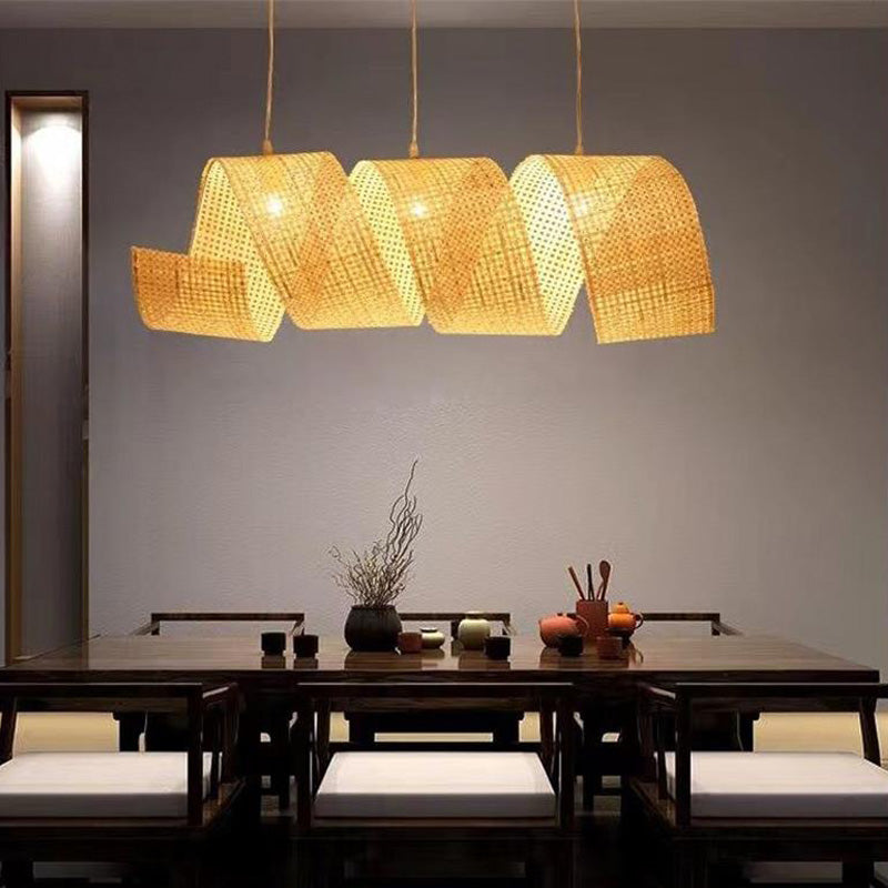 Traditioneller japanischer Kronleuchter in Form eines Bambuswebbands mit 2/3 Lichtern für das Esszimmer 