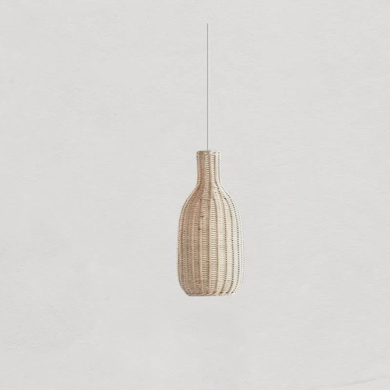 Japanese Vintage Rattan Weaving Round Oval Jar 1-Light Pendant Light