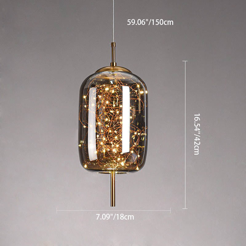 Zeitgenössisches skandinavisches zylindrisches ovales Glas 1-Licht Pendelleuchte für das Schlafzimmer 