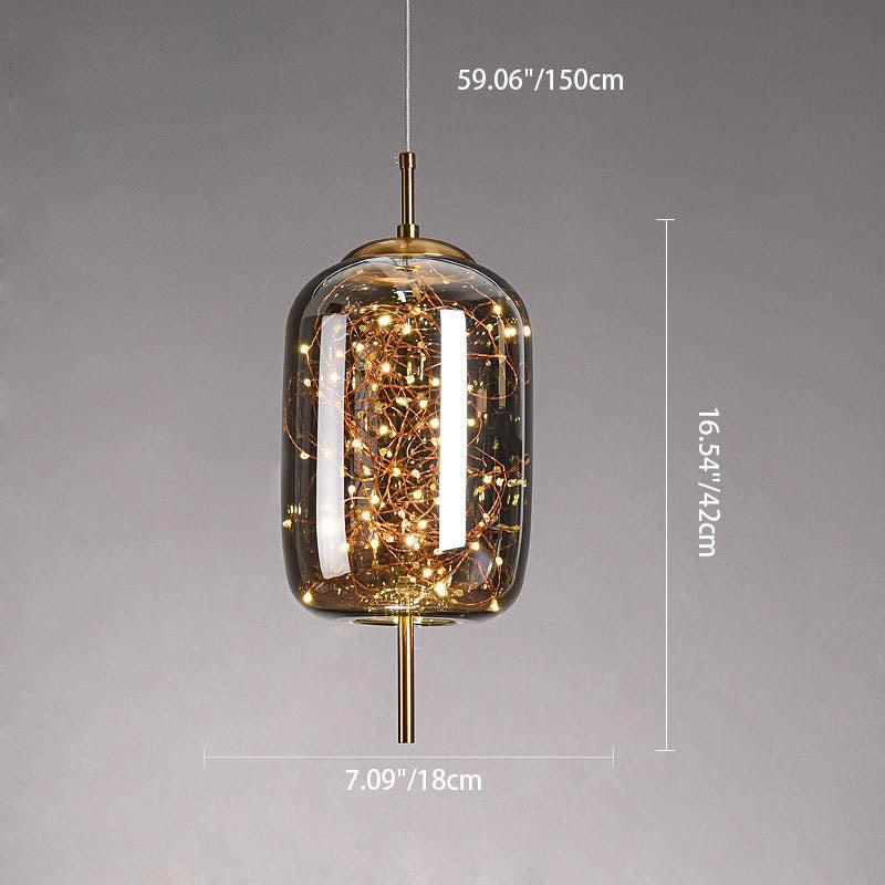 Contemporary Scandinavian Cylinder Oval Glass 1-Light Pendant Light For Bedroom