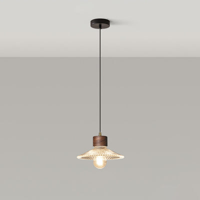 Traditionelle chinesische Pendelleuchte aus Eisen, Walnuss und Glas, konisch, schirmförmig, 1 Licht, für Esszimmer 