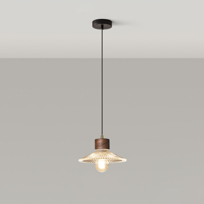 Traditionelle chinesische Pendelleuchte aus Eisen, Walnuss und Glas, konisch, schirmförmig, 1 Licht, für Esszimmer 