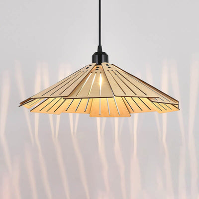 Japanese Retro Solid Wood Hollow Umbrella Shade 1-Light Pendant Light