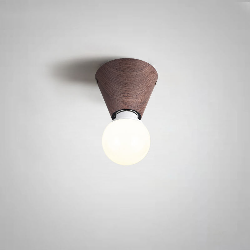 Japanese Minimalist Wood Grain Glass Round 1-Light Flush Mount Ceiling Light