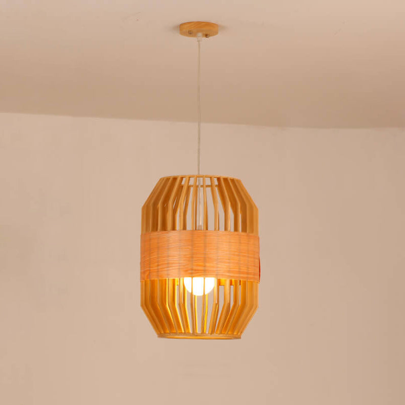 Moderne minimalistische Pendelleuchte aus Eichenholz im Vogelkäfig-Design, 1-flammig, für Wohnzimmer &amp; Schlafzimmer 