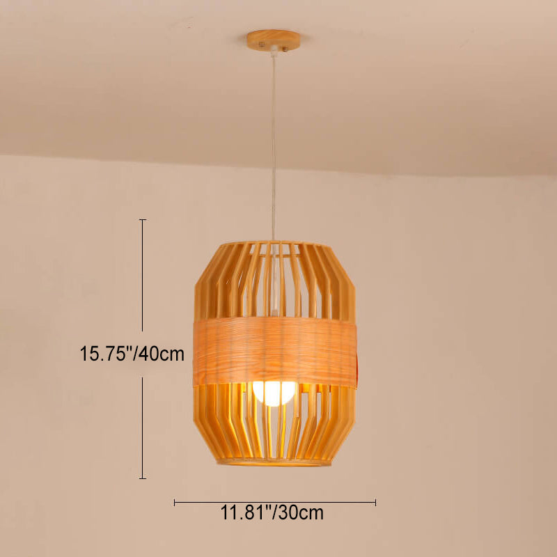 Modern Minimalist Wooden Birdcage Design 1- Light Pendant Light